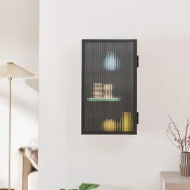 [en.casa] Hängeschrank Zundert mit geriffelter Glastür 60x35x15 cm Stahl Schwarz