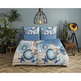 HIP Bettwäsche, Wendebettwäsche, Mako-Satin, Reißverschluss, Wendeoptik, Mandala, Maritim, blau,