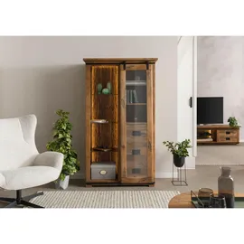 MASSIVMOEBEL24.DE Vitrine Mango 100 x 45 x 175 cm Natur