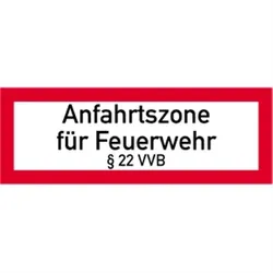 Schild Anfahrtszone für Feuerwehr § 22 VVB, Alu, 594x210 mm
