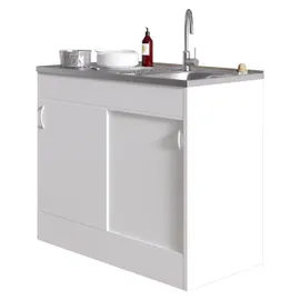 Respekta Komplettspüle 100 x 50 cm Schiebetür Weiß