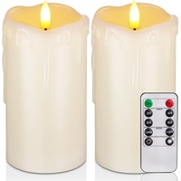 Homemory Tropfende Wachskerzen ohne Flamme, Batteriebetriebene Kerzen mit Fernbedienung und Timer, LED-Stumpenkerzen, elektrische Scheinkerzen, 7,6cm x 15,2cm, 2er-Set