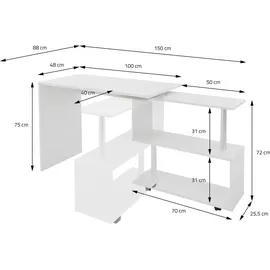 ML-Design Eckschreibtisch drehbar L-Form Weiß