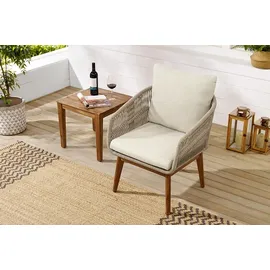 Riess-Ambiente Outdoor Gartenlounge ROPE natur taupe Akazie 2er-Sitzgruppe inkl. Tisch und Kissen