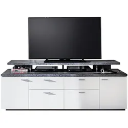 Ebuy24 Mood TV Möbel 2 Türen, 2 Schubladen, 4 Offene Fächer, 2 Klappen weiß, Stone dekor.