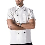 AKSHVA Kochjacke, Unisex Koch Jacke Kurzarm, Männer Frauen Koch Mantel Restaurant Bedienung Uniform, Küche Bäcker Tragen Hemden Gastronomie Bäckereikleidung (Color : White, Size : A(L))