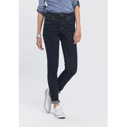 Slim-fit-Jeans ARIZONA "Bund mit seitlichem Gummizugeinsatz", Damen, Gr. 48, N-Gr, blau (rinsed), Denim/Jeans, Obermaterial: 98% Baumwolle, 2% Elasthan, Basic, slim fit lang, Jeans, schmale Passform, Röhrenjeans, Used-Waschung, hohe Leibhöhe, Topseller