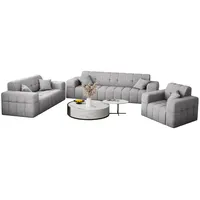 Fun Möbel Polstergarnitur Sofaset Designersofa NANCY 3-2-1 in Stoff Harmony, (Set, 3-tlg., inkl. 5 Zierkissen), Rundumbezug grau