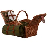 UNUS Picknick Set 2 Personen mit Picknickkorb mit integrierter Kühltasche, Picknickdecke 135x115 cm, Besteck und Geschirr, Korb in Natur, Decke in Grün