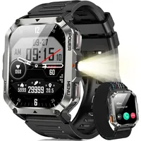 Smartwatch Herren mit 900mAh, Bluetooth-Anrufe/Kompass/LED-Beleuchtung Sportuhr mit Puls-Schlaf-Schritte-Kalorien-Kilometer-Monitor, Fitnessuhr - Schwarz