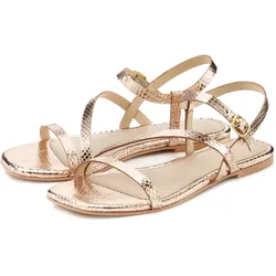 Sandale LASCANA, Damen, Gr. 41, gold (goldfarben), Obermaterial: 100% Ziegenleder. Futter: 100% Ziegenleder. Decksohle: 100% Ziegenleder. Laufsohle: 100% Synthetik, metallic, unifarben, feminin, Schuhe, Sandalette, Sommerschuh aus Leder mit modischer Metallic-Optik