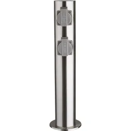 Heitronic Gartensteckdose 4-fach Edelstahl 2 m Silber