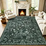 Famibay Teppich Wohnzimmer 160x230cm Waschbarer Teppich Schlafzimmer Kurzflor Schwarz Wohnzimmerteppich Botanical rutschfest für Wohnzimmer Schlafzimmer Esszimmer