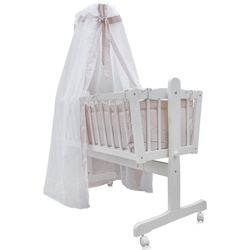 Oskar Babybett »Babywiege Kinderbett Beistellbett + 9 tlg. Zubehör Weiß / Beige« beige|weiß