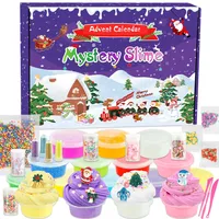 Adventskalender 2024 Kinder, Knete Schleim Set - DIY Fluffy Slime 24 Tage Weihnachten Countdown Schleim Spiele Kit niedlichem Weihnachtszubehör, Geburtstag Weihnachten Geschenk für Mädchen, Jungen