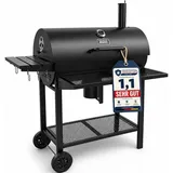 THE BLACK BEAST Holzkohlegrill Grillwagen - Kohlegrill BBQ Smoker mit Deckel, Thermometer und Schorn