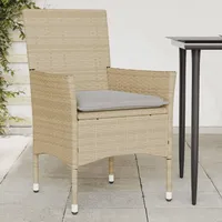 IKAYAA 2er Set Gartenstuhl aus Polyrattan Gartenmöbel Set mit 2 Sessel Outdoor Rattansessel Balkonstuhl mit Kissen Terrassenstuhl Gartensessel wetterfest für Terrasse Garten-Beige und Grau-