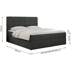 MKS Meble Boxspringbett mit Matratze, Bett mit Multipocket - Matratze und Topper Polsterbett mit Bettkasten und Kopfteil, ERNI ... - Dunkelgrau,