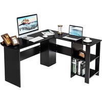 GOPLUS L-förmig Computertisch, Arbeitsplatz mit Bücherregal, 2 Kabelführungslöcher, Eckschreibtisch