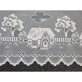 Stickereien Plauen Scheibengardine STICKEREIEN PLAUEN "Häuschen" Gr. 6, weiß, B:200cm H:50cm, Polyester, Gardinen