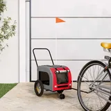 Runheo Fahrradanhänger für Haustiere in Rot und Grau aus Oxford-Gewebe mit 125 x 53 x 54 cm, faltbar und klappbar, ideal für Hunde, Katzen, Welpen