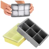 Blumtal Eiswürfelformen Silikon 3er Set - 6er Eiswürfelform mit Deckel - BPA-freie Silikon Eiswürfelform groß - Ice Cube Tray lebensmittelecht - Ice Tray - Grau + Grau + Gelb