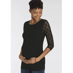 Umstandsshirt NEUN MONATE "Für Schwangerschaft und Stillzeit", Damen, Gr. 40/42, schwarz, Jersey, Obermaterial: 95% Viskose, 5% Elasthan. Ärmel: 92% Polyester, 8% Elasthan, unifarben, modisch, figurbetont hüftlang, Rundhals, 3/4-Ärmel abgesteppte Kante, Shirts, figurbetonter Schnitt, hüftlange Passform, Rundhalsausschnitt