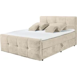Riess-Ambiente Boxspringbett TOULOUSE 140x200cm beige inkl. Matratze und Topper mit Bettkasten
