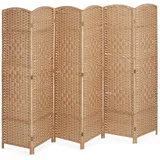 Relaxdays Paravent, 6-teilig, Raumtrenner faltbar, HxB 170x241 cm, Sichtschutz innen, Holz, Papierseil, Trennwand, Natur