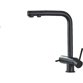 KLARWERK Felix | 3 Wege Premium Schwarz matt ausziehbare Armatur | Edelstahl Osmose Wasserhahn Küche |Mischbatterie - 360 Grad  | Filter 3 Anschlüsse