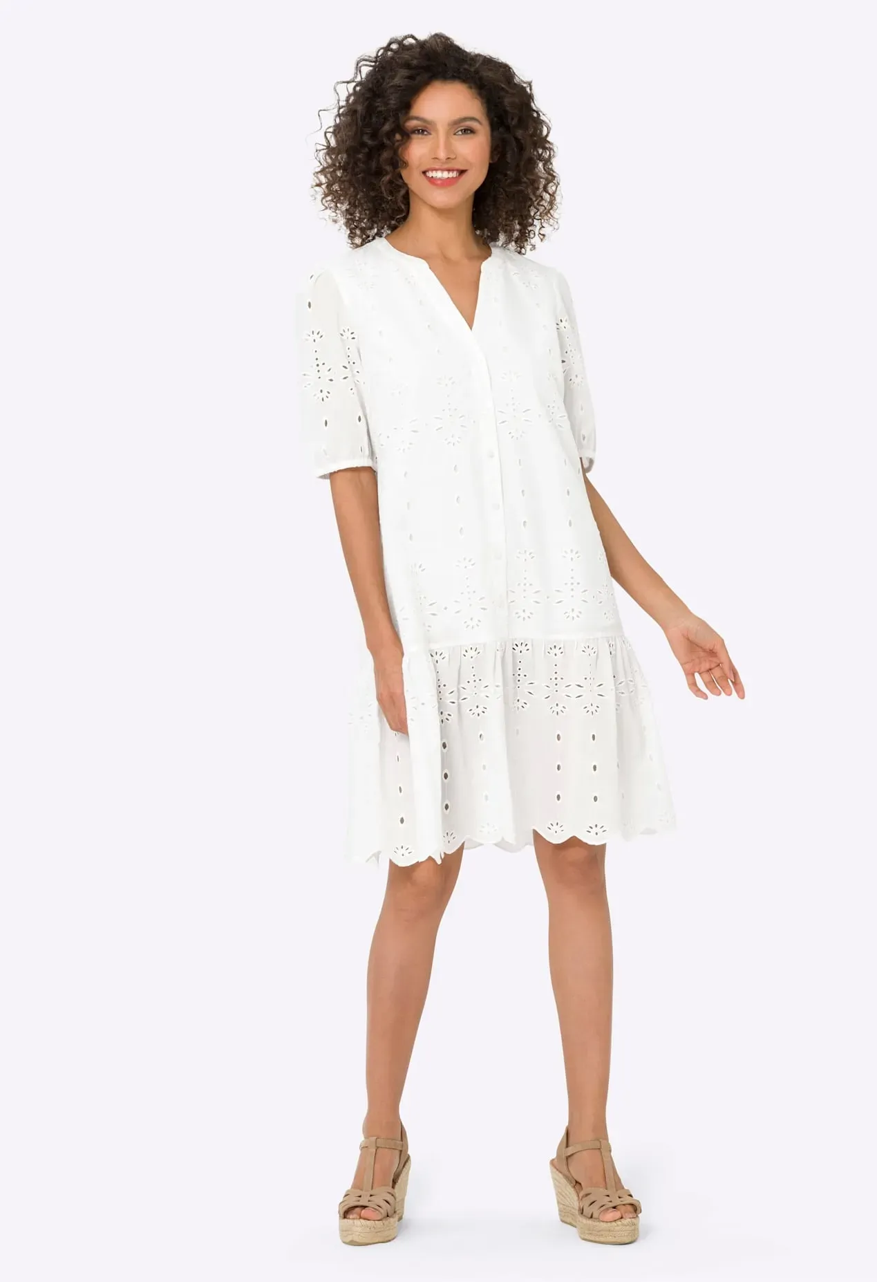 A-Linien-Kleid HEINE "Kleid" Gr. 46, Normalgrößen, weiß Damen Kleider A-Linien-Kleider