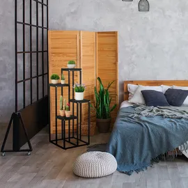 Relaxdays Blumentreppe mit 4 Ablagen 100 x 40 x 40 cm Schwarz