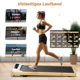 Goplus Walking Pad, Laufband Schreibtisch für Zuhause mit LED Display & Fernbedienung, 2,25PS & 1-10 km/h, Walking Treadmill bis 110kg belastbar f... - Schwarz/Naturbelassen