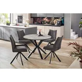 Jockenhöfer Gruppe Esstisch rund, 110cm ø, Marmoroptik., Metalluntergestell, schwarz