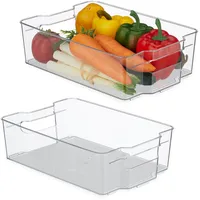 Relaxdays Kühlschrank Organizer, Aufbewahrung von Lebensmitteln, HxBxT: 9x31,5x21,5 cm, Küchenbox mit Griff, transparent