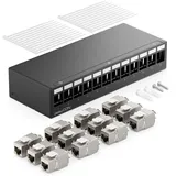deleyCON 12 Port CAT7 Patchpanel Set mit 12x CAT.7 RJ45 Keystone Jack Modul STP 10 Gbit/s - Verteilerfeld Kompatibel mit Verlegekabel CAT6 CAT6a CAT7 CAT8 Ethernet LAN DSL Netzwerkkabel - Schwarz
