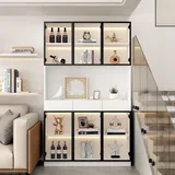 Merax Standvitrine mit LED und Glasfront, Hochschrank mit 6 Türen und 3 Schubladen, Stauraum mit Fernbedienung, weiß mit schwarzem Aluminiumrahmen - Weiß