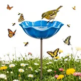 Vogeltränke Winterfest, Gartenstecker aus Metall, Vogeltränke Blume Bienentränke, Vogelfutterhaus Gartenfiguren & Gartenstatuen Gartendeko für Draußen (Blau)