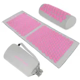 Akupressurmatte mit Kissen und Tragetasche für Selbstmassage - Akupressurmatte XXL - Akupressur-Set für Rückenschmerzen - Akkupresumatte für Schmerzenlinderung und Muskelverspannung (Rosa)