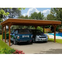 SKANHOLZ Doppel-Carport Spessart 6,11 x 6,04 m lasiert/braun inkl. Regenrinne/Pfostenanker