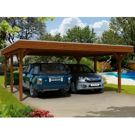 SKANHOLZ Doppel-Carport Spessart 6,11 x 6,04 m lasiert/braun inkl. Regenrinne/Pfostenanker