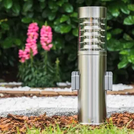 hofstein Außenleuchte Edelstahl 40 cm mit 2 Steckdosen, Kunststoff-Scheiben, IP44, silber