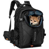 ROCCOPET Hundetragerucksack, Haustier- und Laptop-All-in-One-Tasche, atmungsaktiver und wasserdichter Rucksack für Wandern, Camping und Reisen (geeignet für kleine Haustiere unter 9 kg), Schwarz