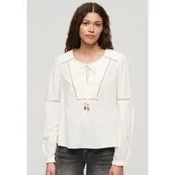 Superdry für Damen. W6011862A Bluse Ibiza weiß (XS), Lässig, Langarm, Bio-Baumwolle, Nachhaltig
