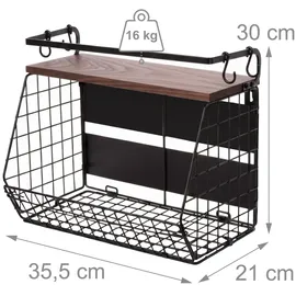 Relaxdays Obstkorb Wandregal magnetisch 2er Set 30 x 35,5 x 21 cm schwarz