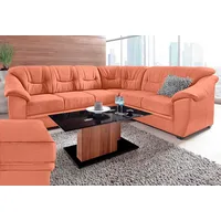 Ecksofa SIT & MORE "Savona L-Form", orange (terrakotta), B:262cm H:90cm T:212cm, PRIMABELLE-Microfaser (100% Polyester), SOFTLUX/Struktur (Korpus in Kunstleder, Sitz und Rücken in Strukturstoff aus 75% Polyester und 25% Viskose), Kunstleder SOFTLUX, NaturLEDER (echtes Rindsleder), Korpus in Kunstleder SOFTLUX, Sofas, wahlweise mit Bettfunktion, inklusive Federkern, frei im Raum stellbar