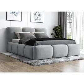 mebloland Polsterbett STAR 140 x 200 mit Matratze und Bettkasten. Farbe: Grau - Grau