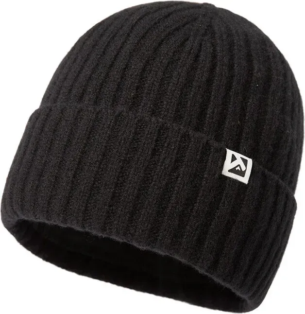 TOP-EX 100% Merino-Wollmütze mit Fleece-Futter, Wintermütze für kaltes Wetter, warm, Größe M/L, Schwarz