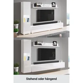 INOSIGN Wohnwand INOSIGN "PARIS, Vitrine Türanschlag links/rechts wechselbar", schwarz (schwarz graphite matt, schwarz hochglanz), B:220cm H:130cm T:33cm, Kastenmöbel-Sets, Wohnwand, grifflose Design, stehend und hängend montierbar