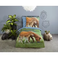 Muller Textil Regine Pferd Blau/Mehrfarbig 135 x 200 cm + 2 x 80 x 80 cm